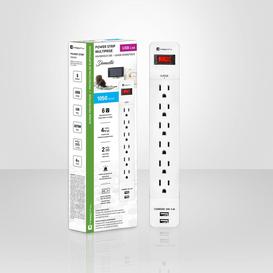 BARRE D'ALIMENTATION AVEC PROTECTION DE SURTENSION INCLUANT 6 PRISES ET 2 PORTS USB 1050 joules
