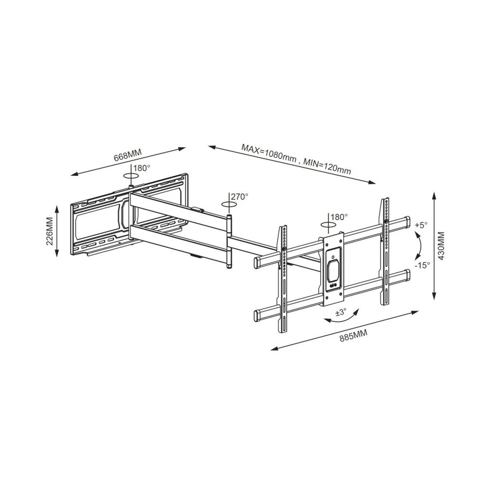 Extra Long Full Motion Wall Mount for 42-80' TVs