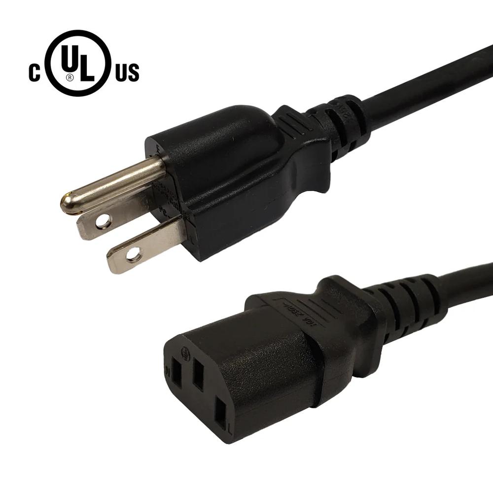 Câble d'alimentation NEMA 5-15P vers IEC C13 - Gaine SJT - 1,5 m - Noir - 18 AWG