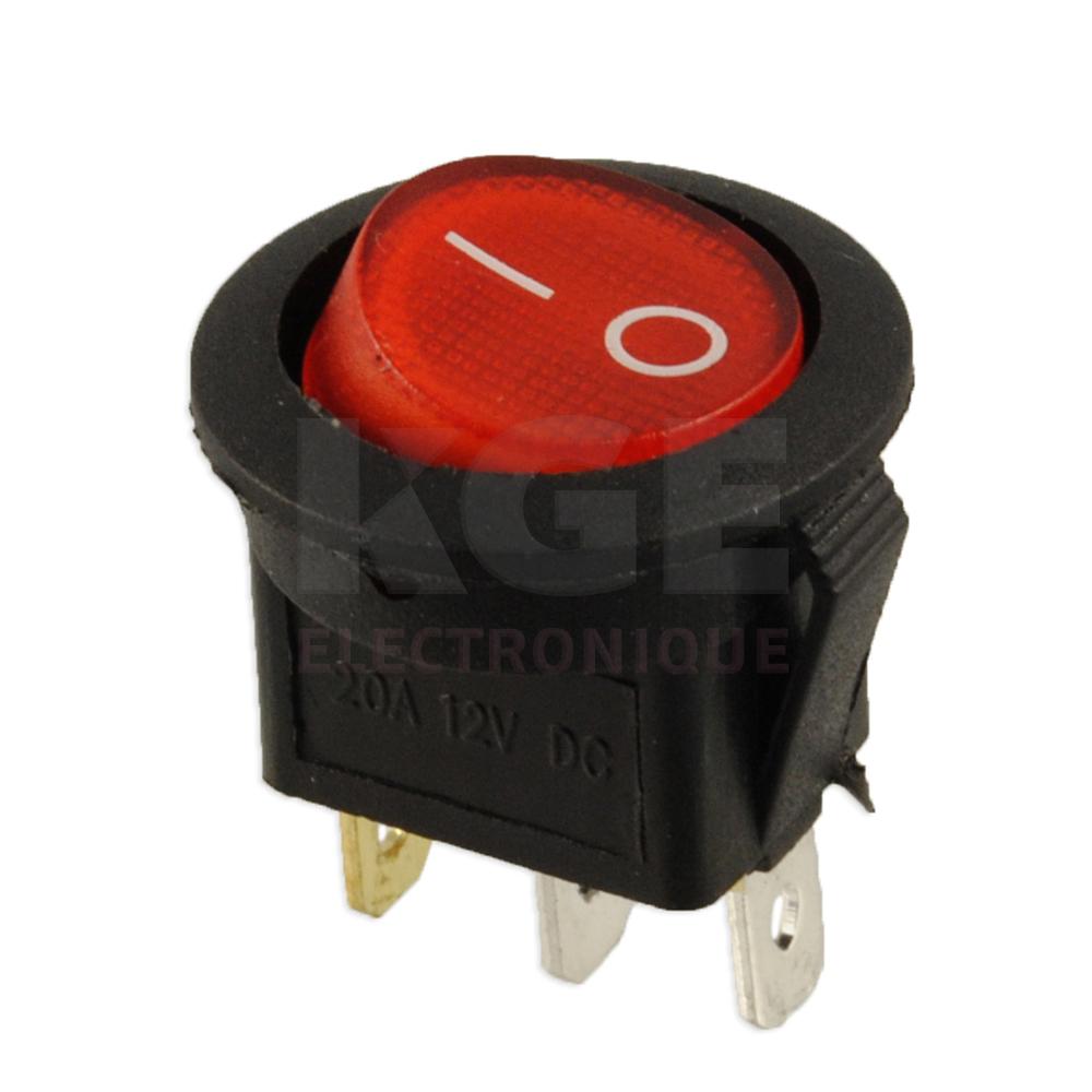 Lighted Snap-In Round SPST DC Red Rocker Switch ON/OFF