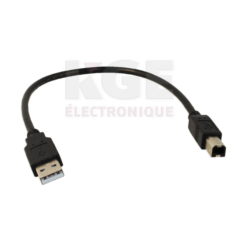 Câble USB 2.0 AB - Noir, 1'