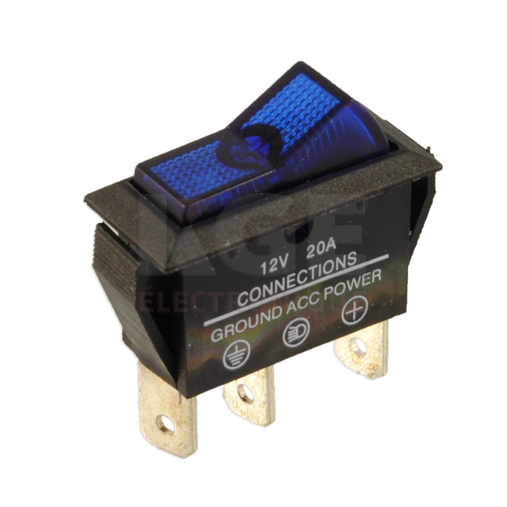 Interrupteur à Bascule Illuminé Bleu Pôle Simple avec DEL 12V 20A