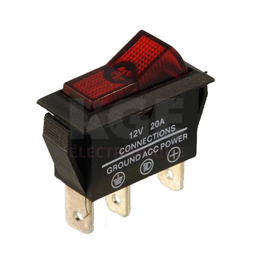 Interrupteur à Bascule Illuminé Rouge Pôle Simple avec DEL 12V 20A