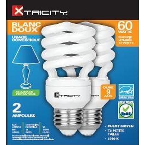 2-Pack Soft White 60W Compact Fluorescent Bulbs