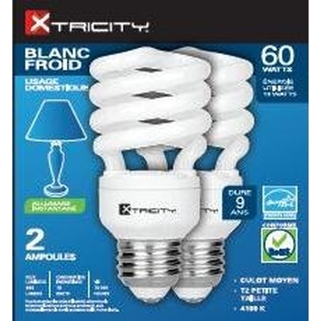 2-Pack Cold White 60W Compact Fluorescent Bulbs