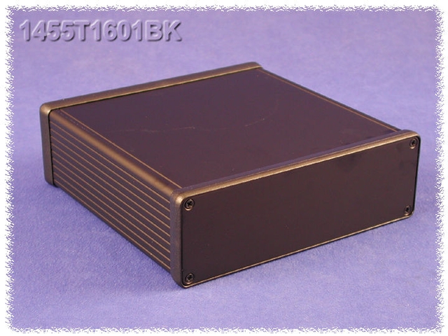 1455T1601BK - Extruded Aluminum Enclosure with Metal Panels - Black, 6.3