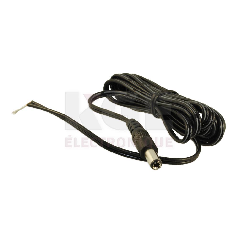 Coaxial Power DC Cable - 2.1 x 5.5 x 11mm Plug to Wire Leads, 6ft 22AWG