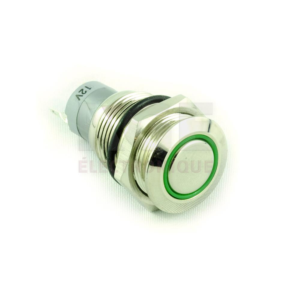 Interrupteur Poussoir ON/OFF 12V Illuminé Vert