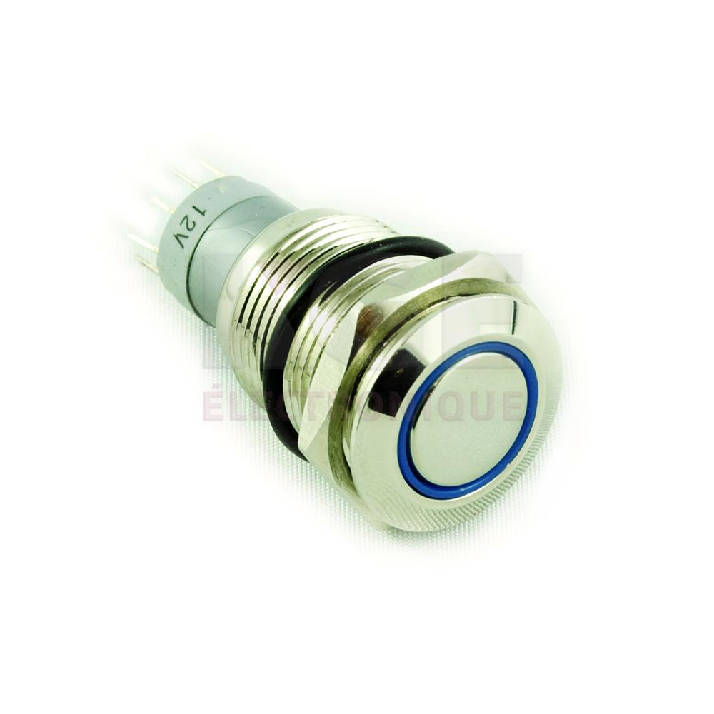 Interrupteur Poussoir ON/OFF 12V Illuminé Bleu