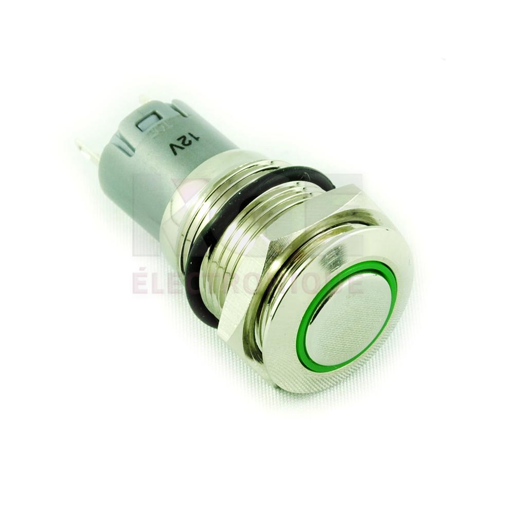 Interrupteur Poussoir ON 12V Illuminé Vert