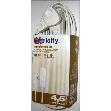 Rallonge 4.5m 3 Prises 16/3 SPT-2 Blanche
