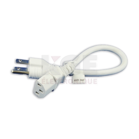 Câble d'Alimentation Prise Murale à Ordinateur 5-15P à IEC-C13 - 18AWG, Blanc, 1'