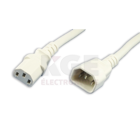 IEC-C13 to IEC-C14 Power Cable - 14AWG, SJT (15A 250V), White, 4ft