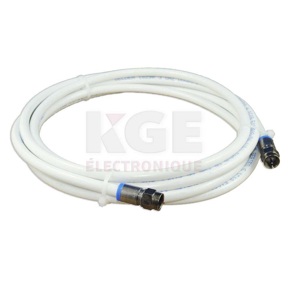 Câble RG-6 3GHz 10' Blanc avec Connecteurs
